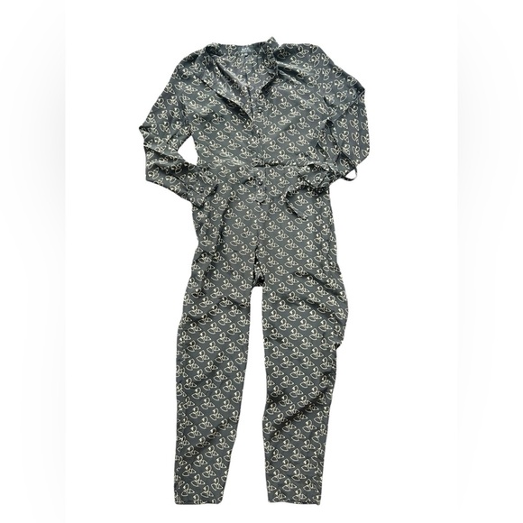 A.P.C. Black 100% Silk Patterned Jumpsuit Size Small Belted - Picture 1 of 9